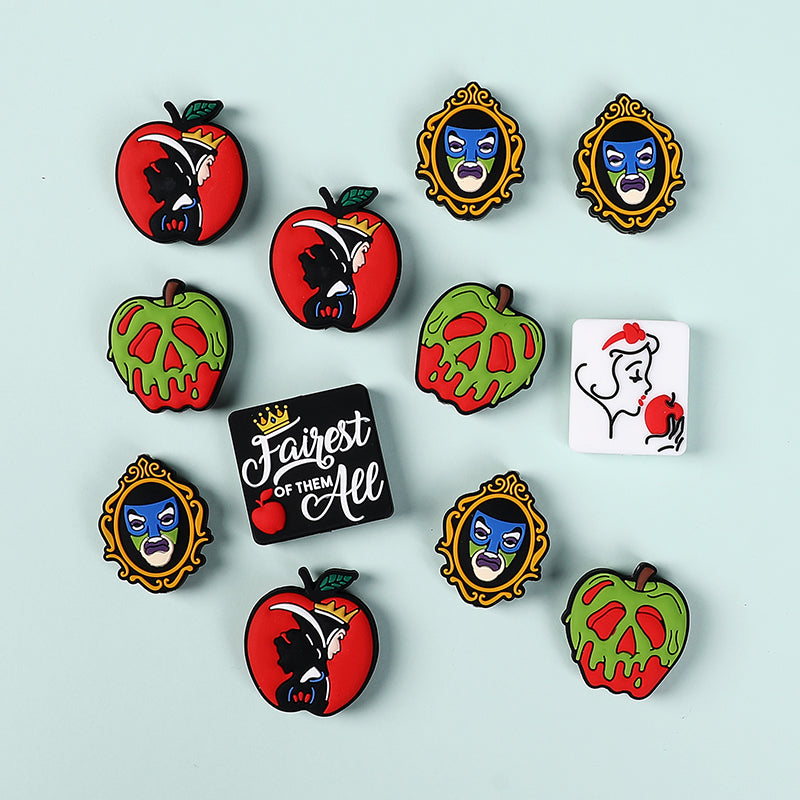 Silicone Focal Beads Snow White Poisoned Apple Icon and Text 20pcs