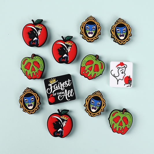Silicone Focal Beads Snow White Poisoned Apple Icon and Text 20pcs