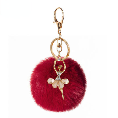 Pom Pom Keychain Alloy Ballet Girl Gold Tone with Rhinestones 16