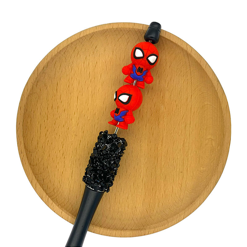 Silicone 3D Focal Beads Spiderman Bright Red White Eyes 2