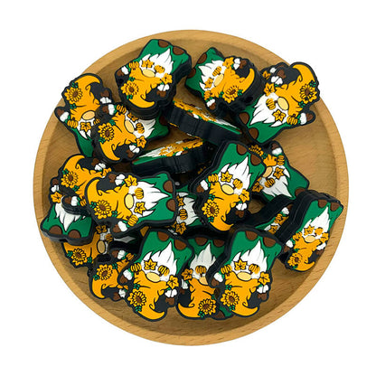 Silicone Focal Beads Autumn Gnome Wearing Yellow Hat Circle Badge 2