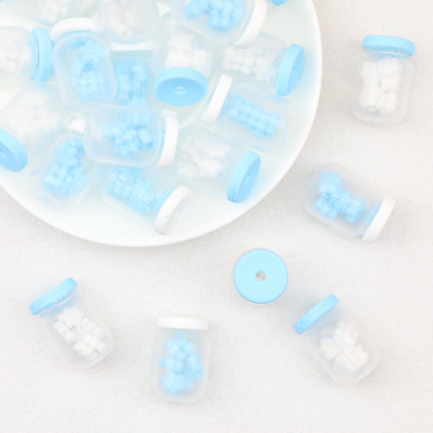 Silicone 3D Christmas Snowflake Focal Beads White Blue 20pcs 3