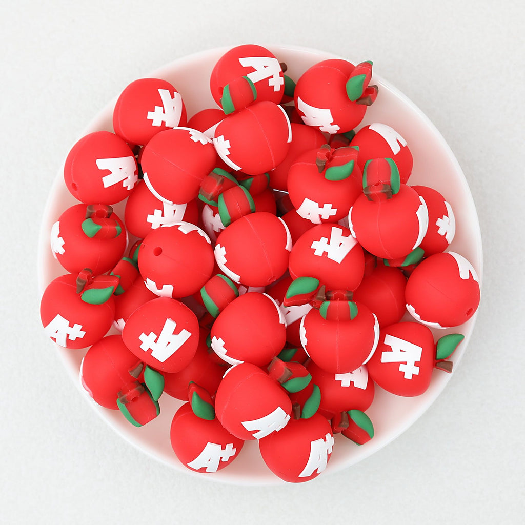 Educational Apple Shape 3D Silicone Focal Beads with A+ Symbol 20pcs