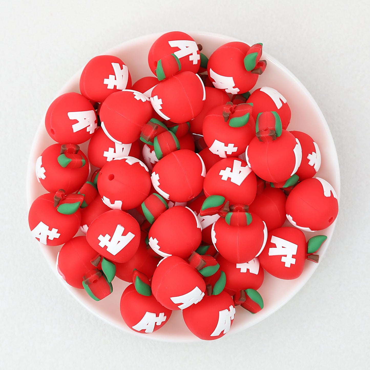 Educational Apple Shape 3D Silicone Focal Beads with A+ Symbol 20pcs