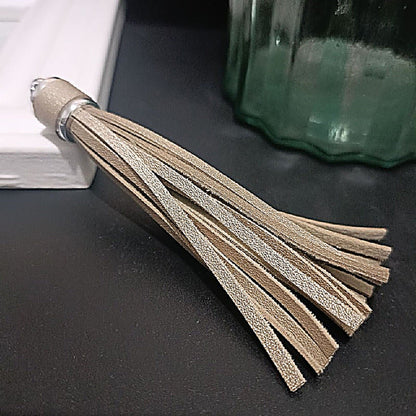 Silver PU Leather Tassel Keychain Metallic 9cm Length - 24 Gold