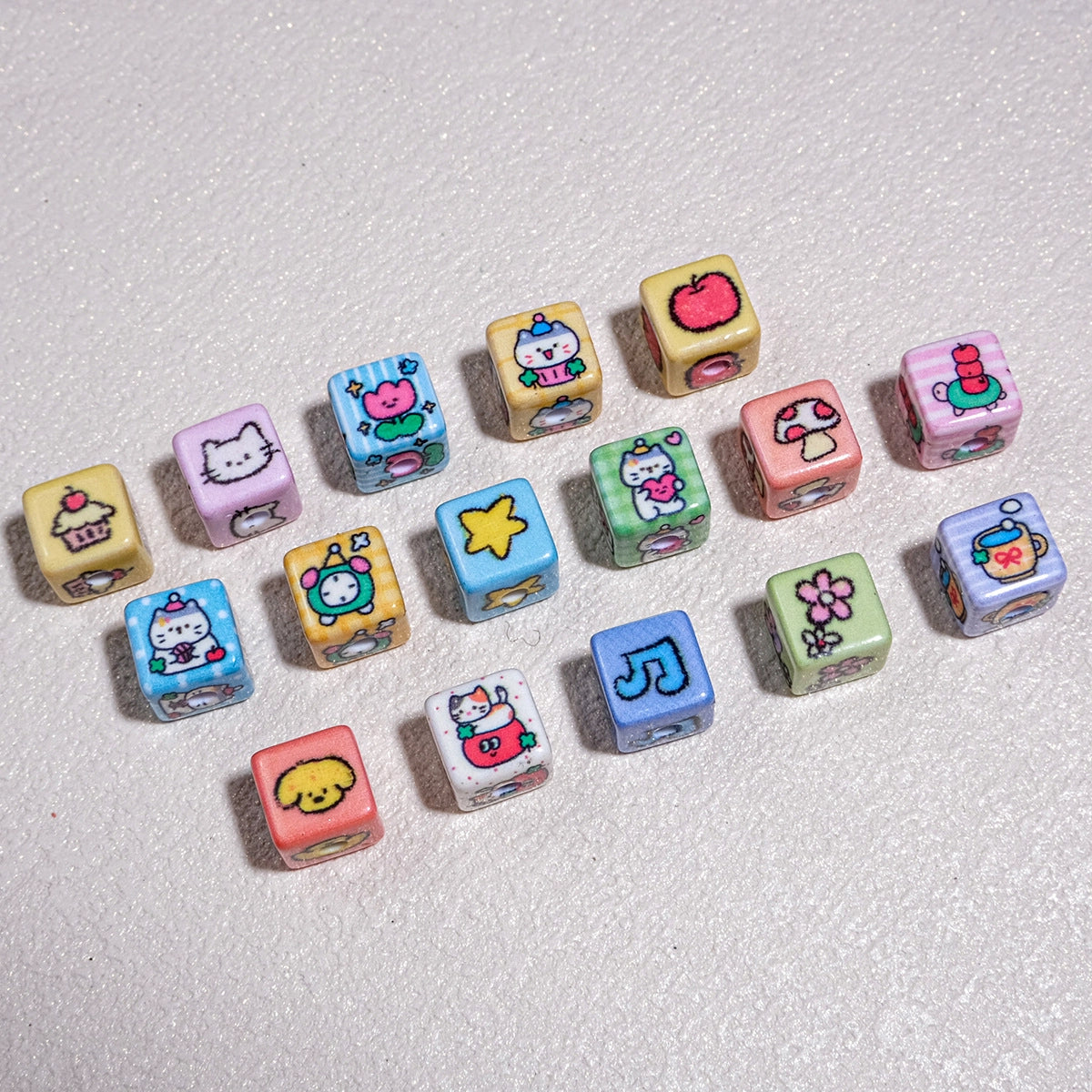 Tiny Cartoon Pattern Printed Acrylic Square Beads 10mm Glossy 30pcs 2