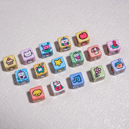 Tiny Cartoon Pattern Printed Acrylic Square Beads 10mm Glossy 30pcs 2