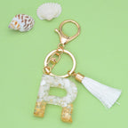 Tassel Letter A Keychain Resin Gold Flakes White Tassel 21