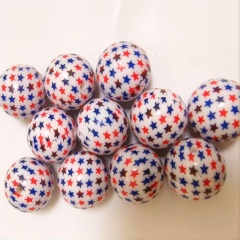 Independence Day 20mm Bubblegum Beads Acrylic Star Print 10pcs 3