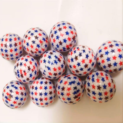 Independence Day 20mm Bubblegum Beads Acrylic Star Print 10pcs 3