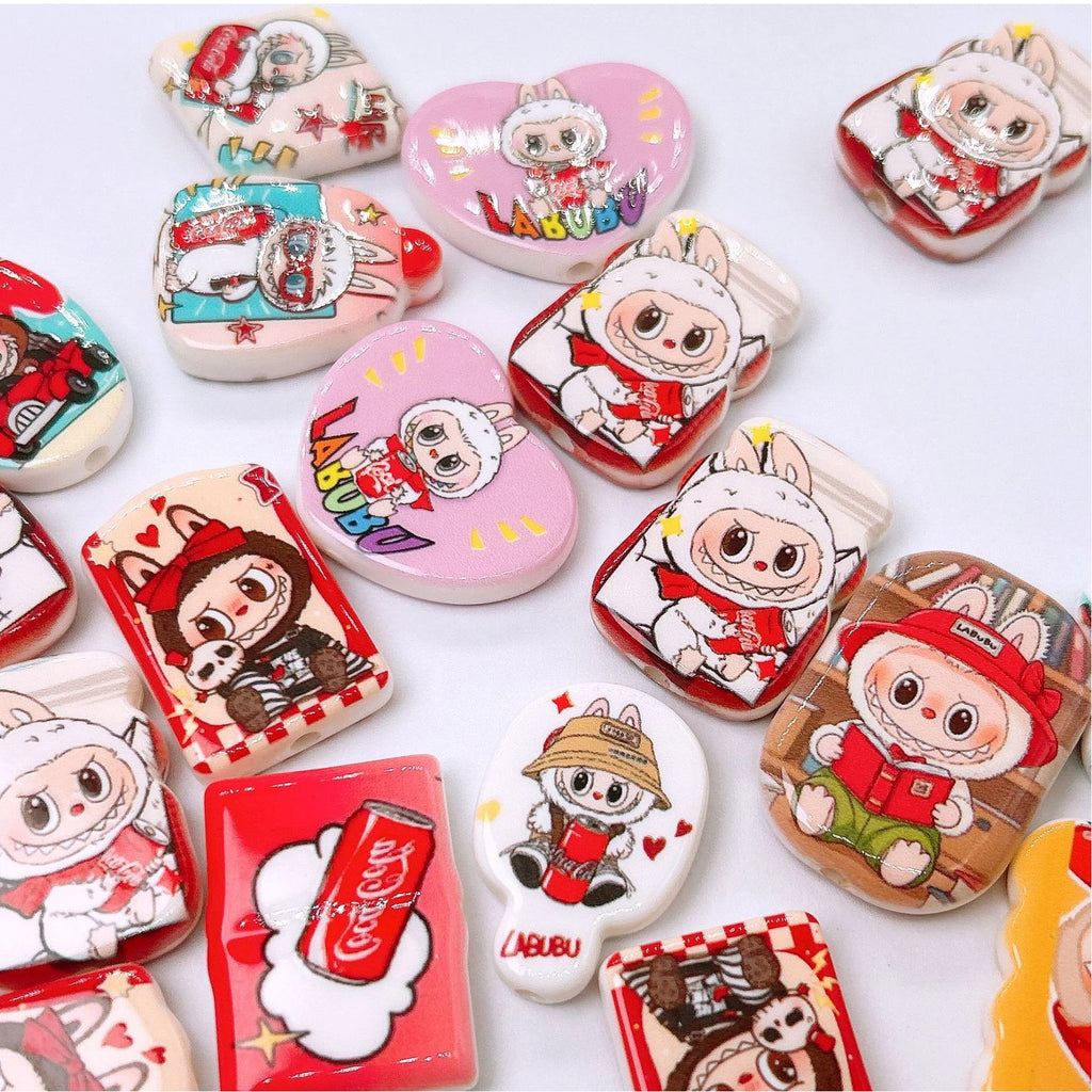 Mixed Shape Acrylic Beads Cola Labub Printed Design 50pcs 2