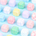 Fresh Striped Pattern Acrylic Square Beads 14mm Pastel Mixed 10pcs