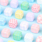 Fresh Striped Pattern Acrylic Square Beads 14mm Pastel Mixed 10pcs