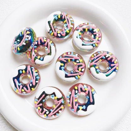 Hand Drawn Donut Acrylic Beads 30mm Colorful Pastel Swirl 5pcs 3