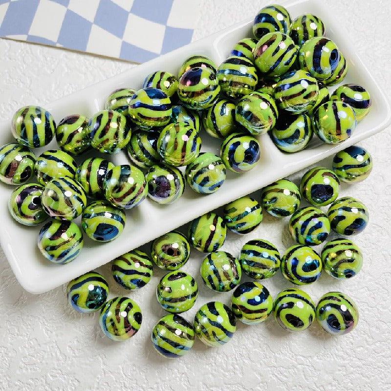 Zebra Stripe Acrylic Beads 16mm Printed UV Finish 10pcs 10