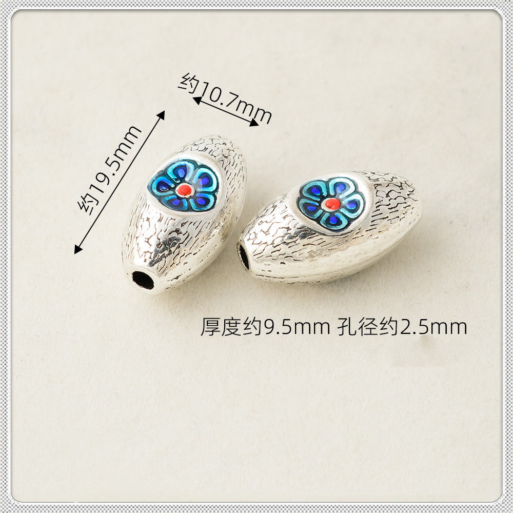 Oval Sunflower Metal Beads Cloisonne Enamel Alloy 10pcs 3