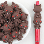 3D Brown Werewolf Silicone Focal Beads Wholesale, Halloween Red-Eyed Design
