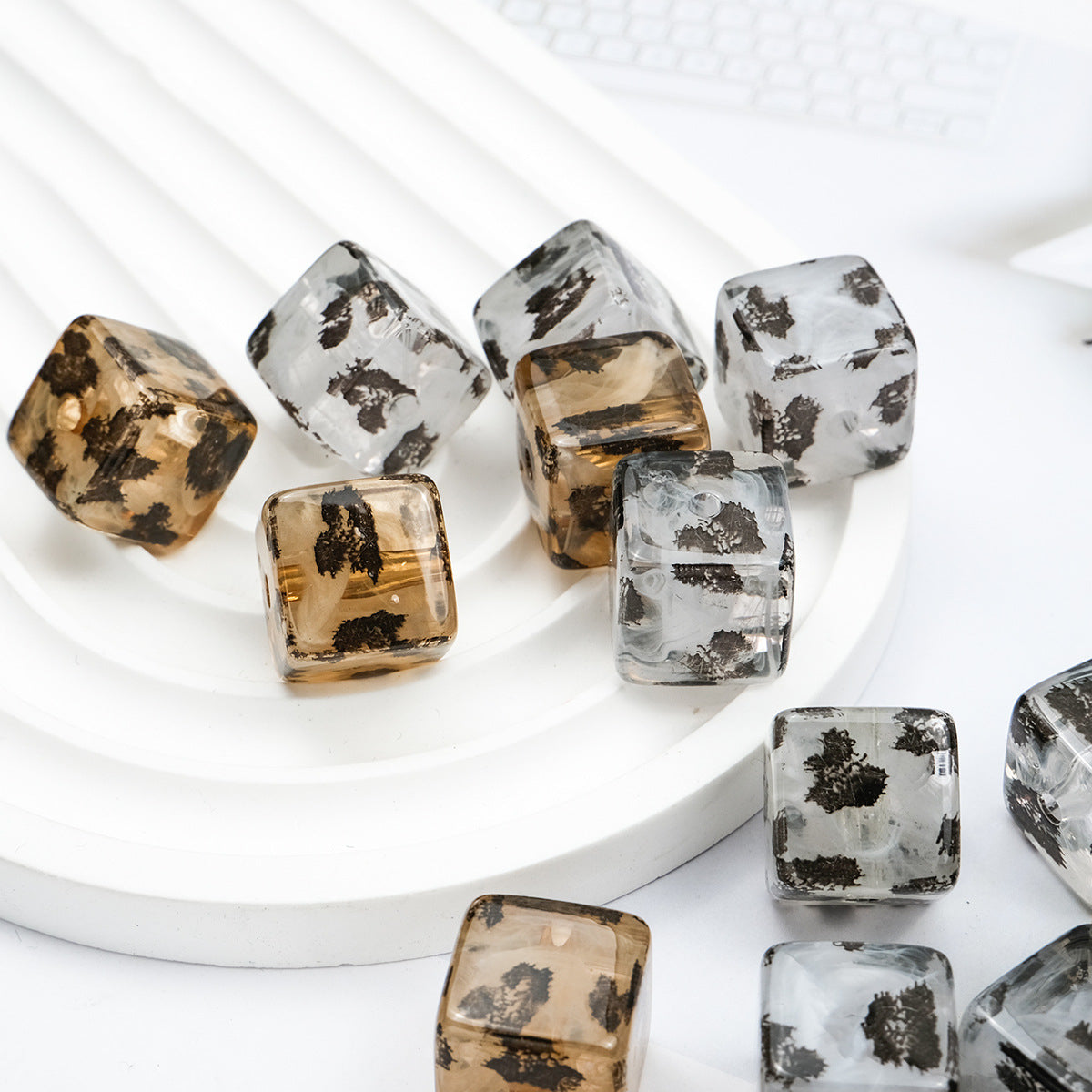 Transparent Square Acrylic Beads 16mm Ink Leopard Print 10pcs 3