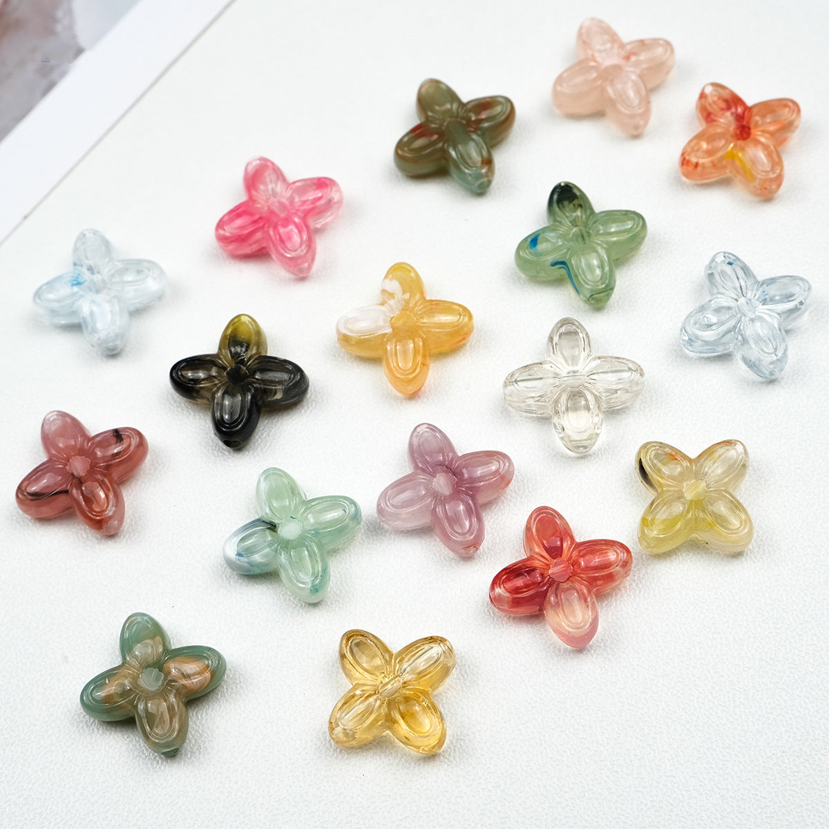 Vintage Clover Acrylic Beads 17mm Transparent Imitation Agate 100pcs 2