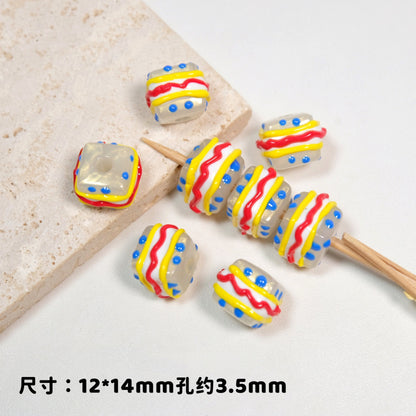 Hand Painted Square Acrylic Beads 12-14mm Colorful Enamel 10pcs 10