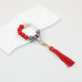 Tassel Wooden Beaded Keychain with PU Leather Tassel 23x10cm - red