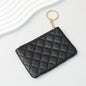 Wallet Keychain Coin Purse Plaid Simple Solid Color - Black