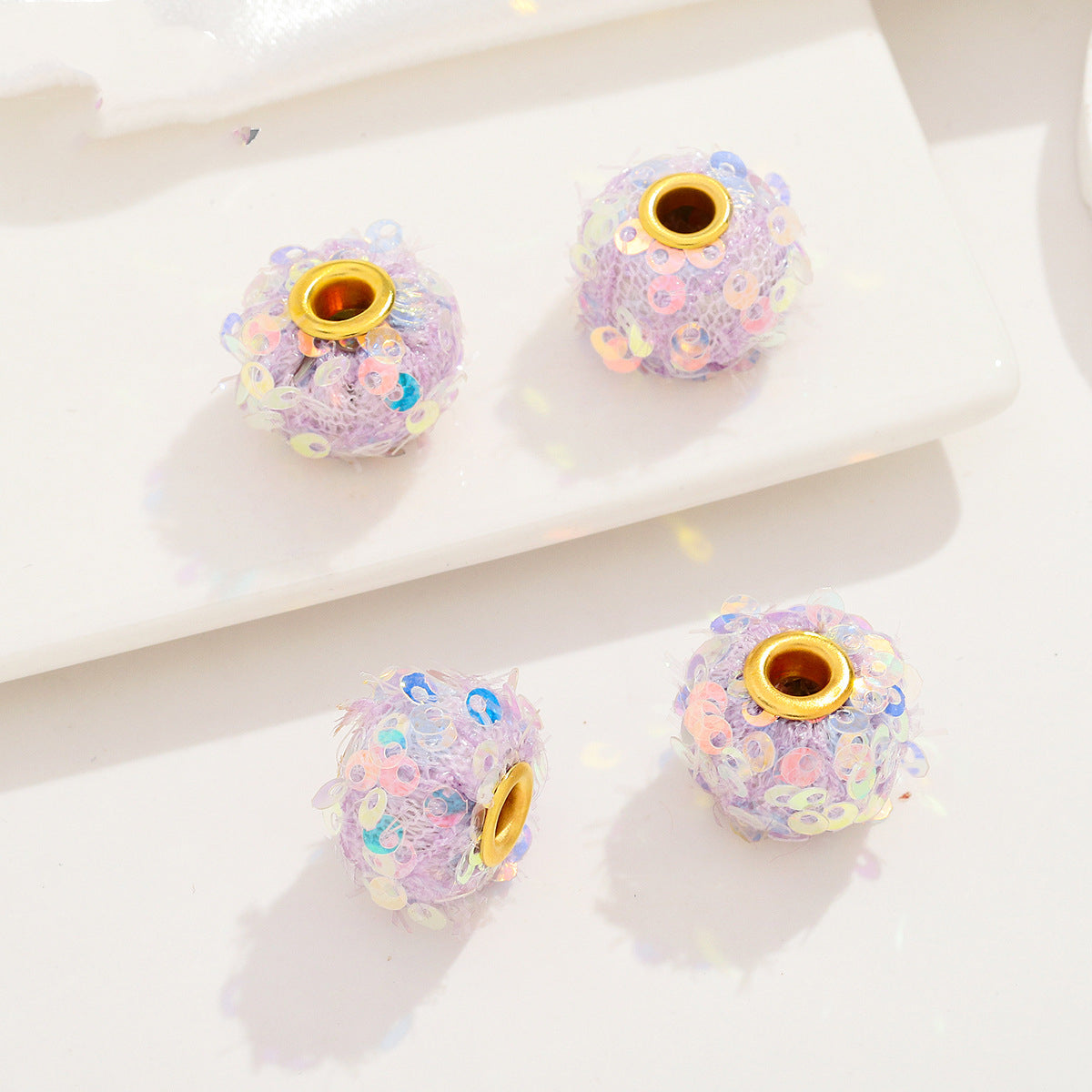 Fabric Glitter Sequin Spacer Beads 16mm 50pcs 14
