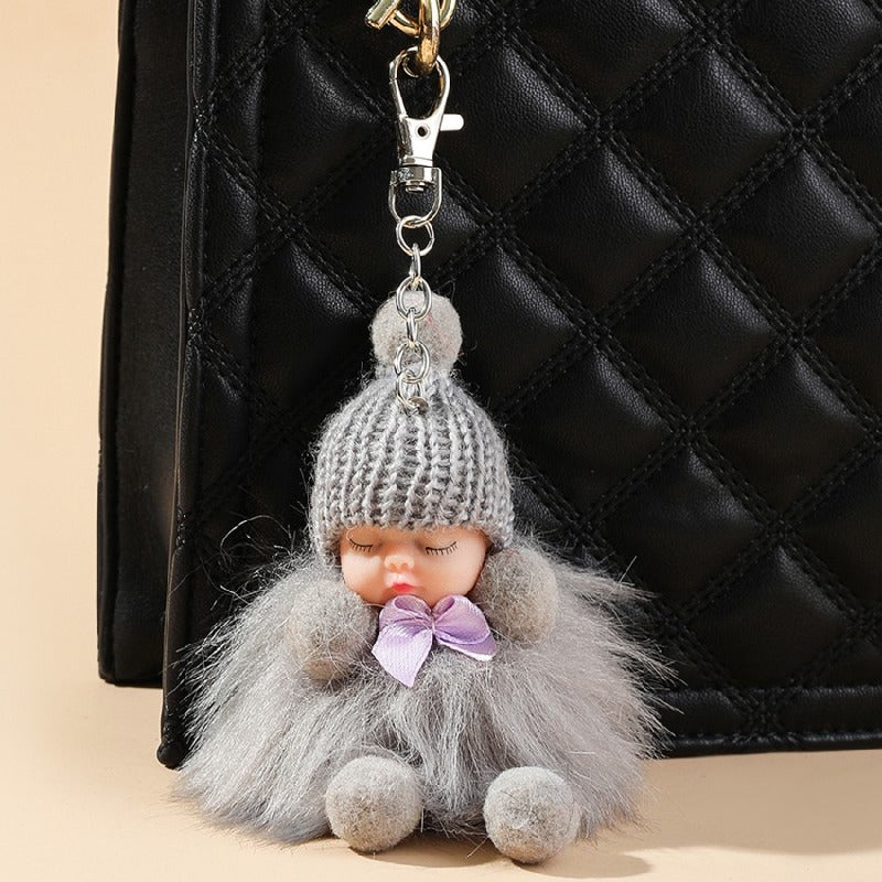 Plush Sleep Doll Keychain Soft Pom Pom Body Knitted Hat Zinc Alloy 2