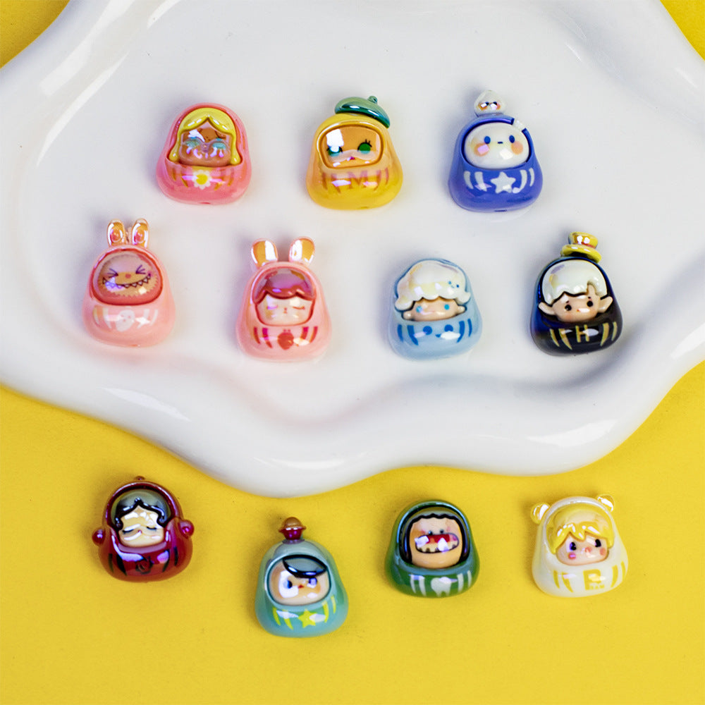 Plating POP BEAN Lucky Star Series Resin Beads Whimsical Characters 10pcs 3