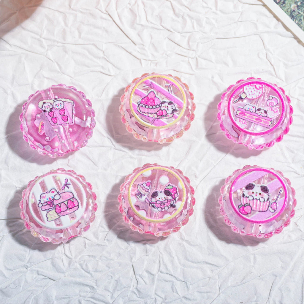 20mm Round Dopamine Color Cookie Style Acrylic Beads 20pcs