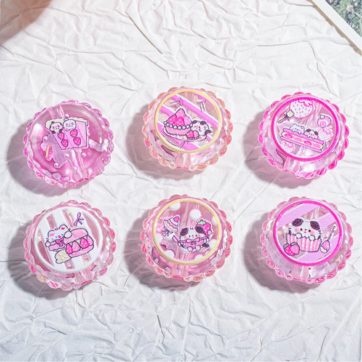 20mm Round Dopamine Color Cookie Style Acrylic Beads 20pcs
