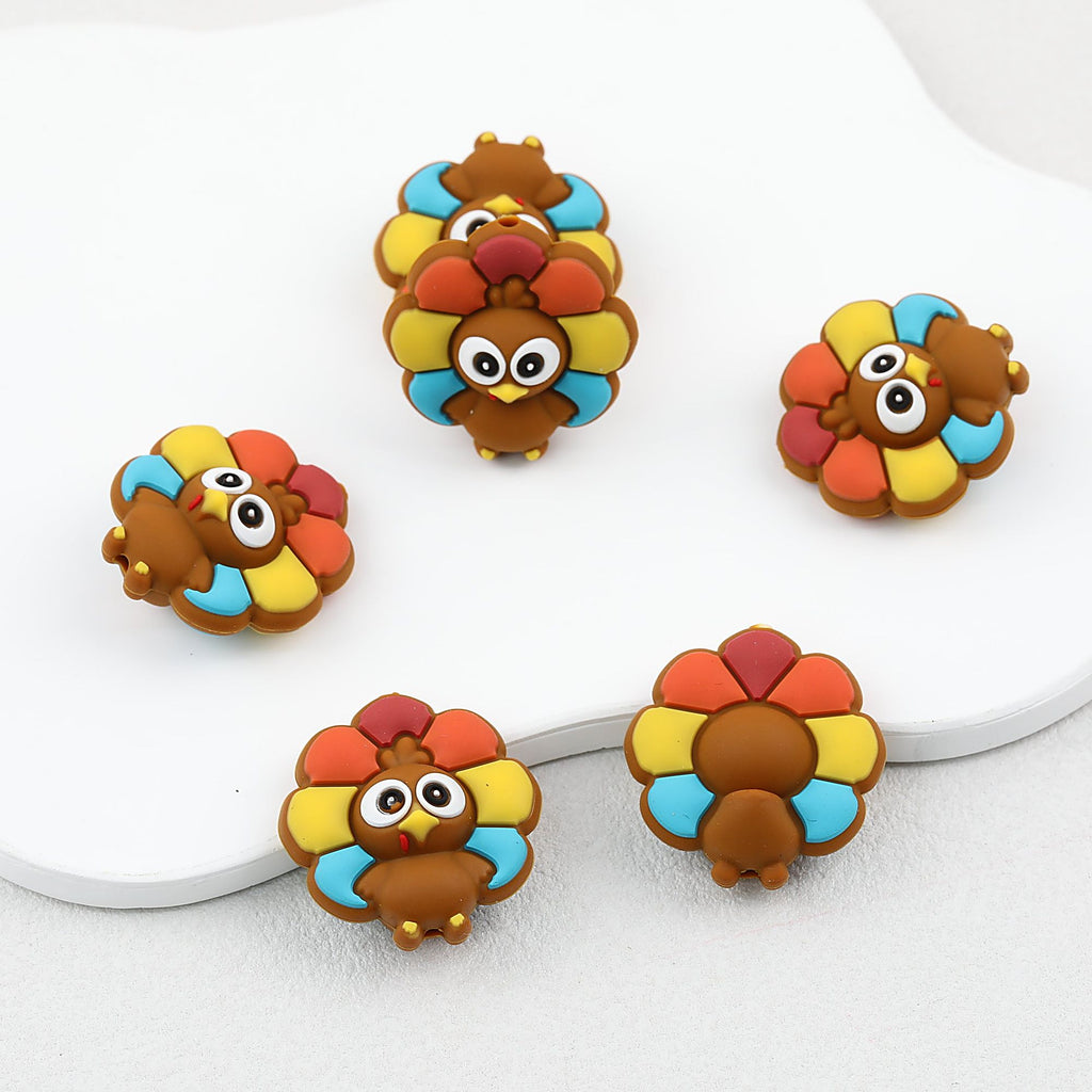 Thanksgiving Turkey 3D Silicone Beads with Colorful Feathers 20pcs - Turkey