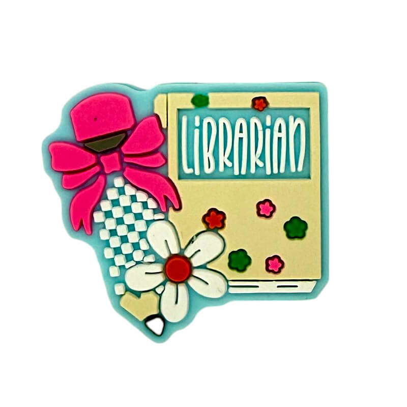Silicone Focal Beads Librarian Colorful Books Pink Bow Daisy 20pcs 3