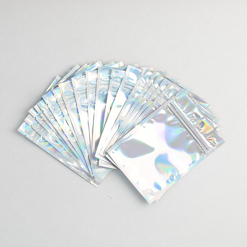 Zip Lock Bags 10.5x15cm Holographic PE Plastic Clear Window 50pcs - Rainbow color