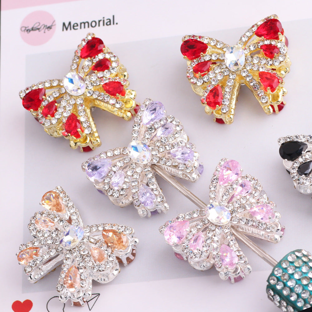 26mm Alloy Full Rhinestone Colorful Bow Ribbon Beads 2pcs