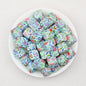 Floral Pattern 13.5mm Square Silicone Beads Printed Design 50pcs - Style 5