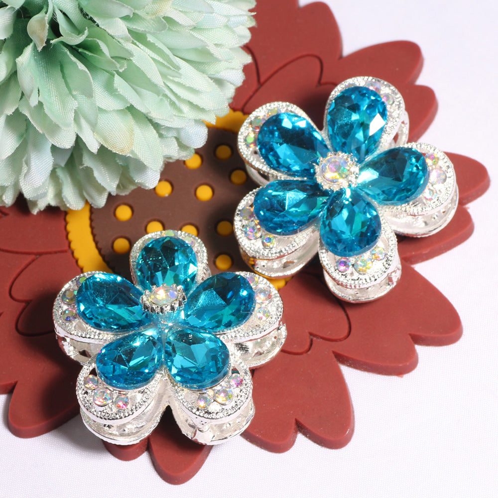 Double Layer 37mm Flower Rhinestone Beads with Alloy Base 2pcs 16