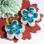 Double Layer 37mm Flower Rhinestone Beads with Alloy Base 2pcs 16