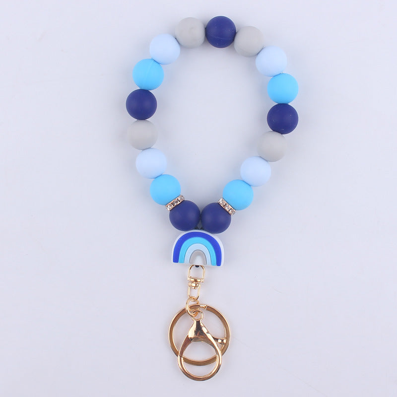 Rainbow Silicone Bead Wristlet Keychain with Rainbow Charm 8