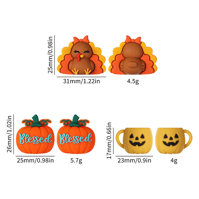 3D Thanksgiving Silicone Focal Beads Turkey Pumpkin Cup Design 20pcs 9