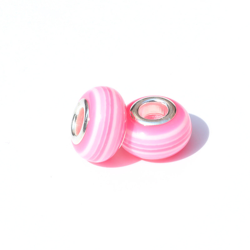 Acrylic Round Spacer Beads 14mm Rainbow Stripe Large Hole 50pcs 23