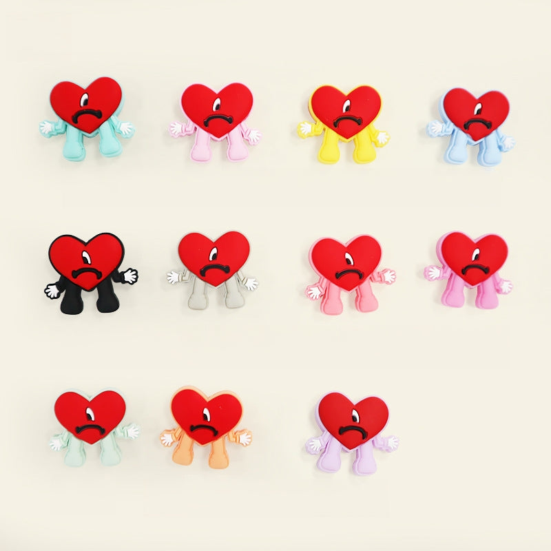 Silicone Focal Beads Bad Bunny Heart with Quirky Legs