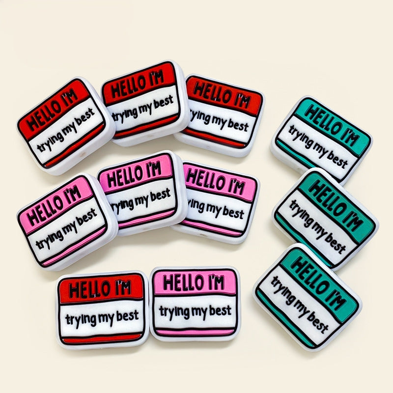 Silicone Focal Beads Motivational Hello I Trying My Best Tag 20pcs