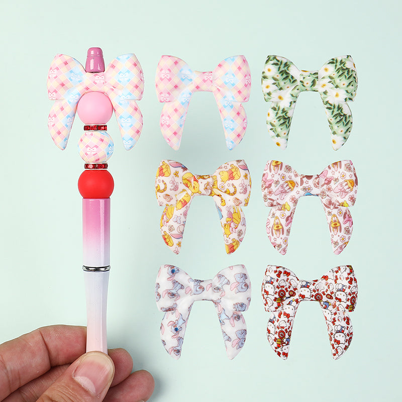 10pcs 3D Bow Printed Silicone Focal Beads