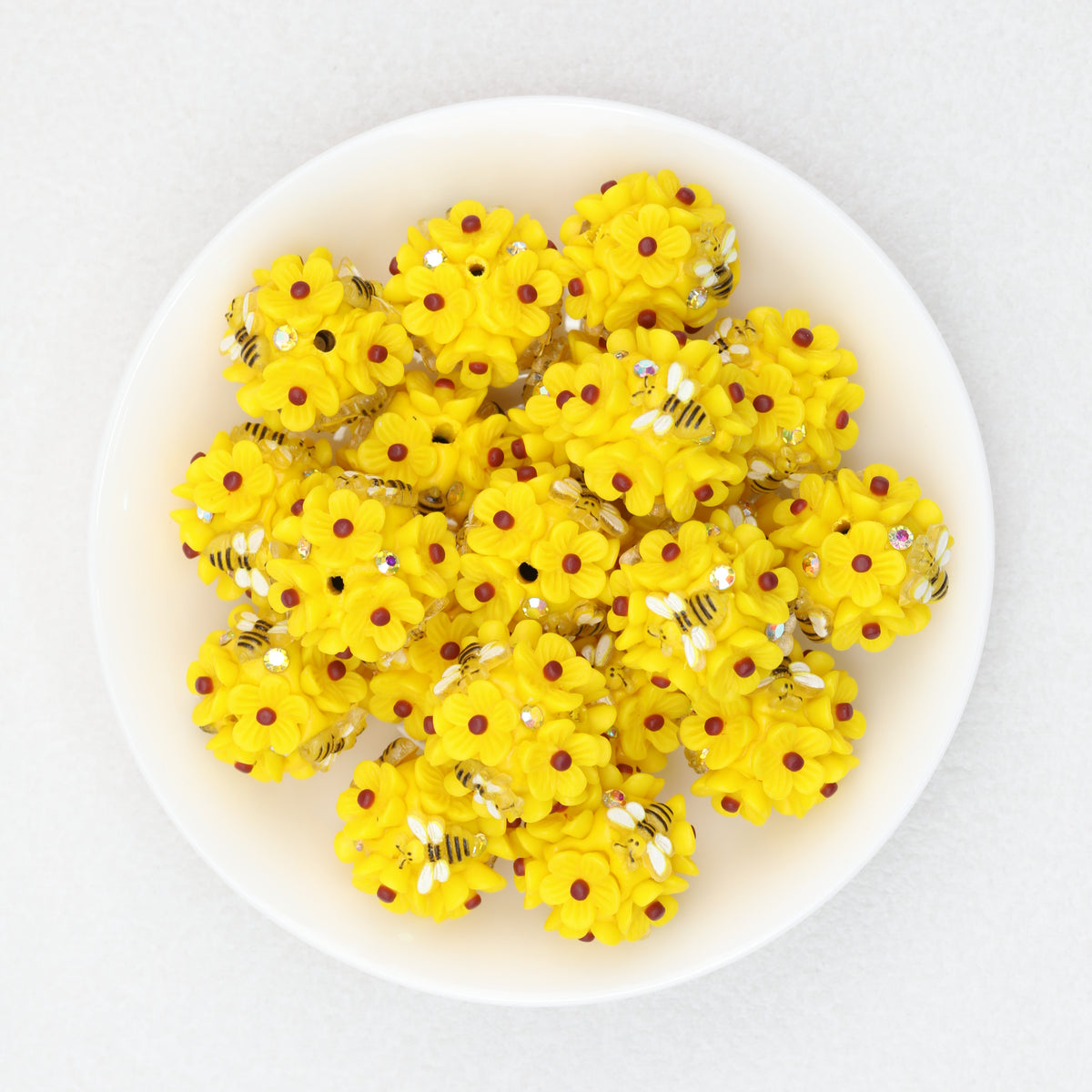 Yellow Bee Floral Cluster Polymer Clay Bubblegum Beads 20mm 10pcs 2