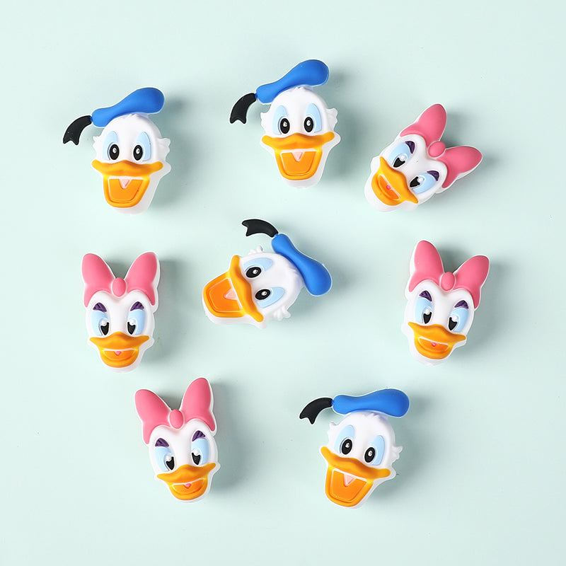 Silicone 3D Focal Beads Disney Donald Duck Daisy Side Profile 20pcs