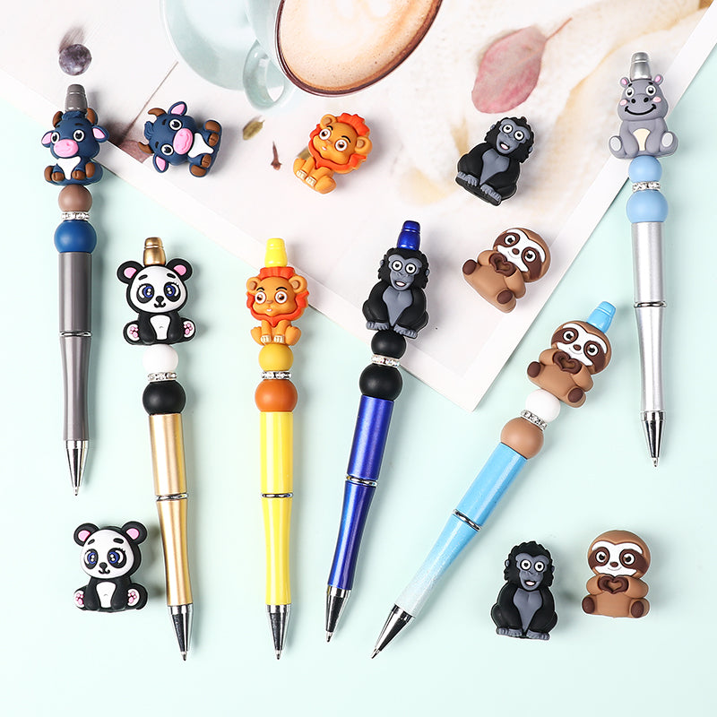 Silicone 3D Focal Beads Animal Panda Lion Sloth Hippopotamus Cow Sitting Pose 20Pcs 8
