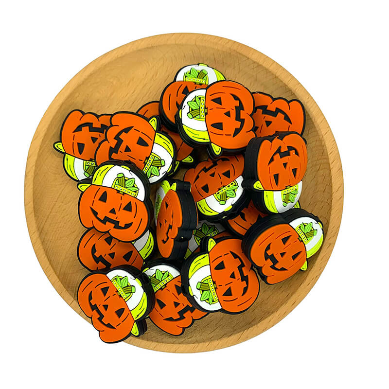Silicone Focal Beads Halloween Smile Pumpkin Wearing Hat 2