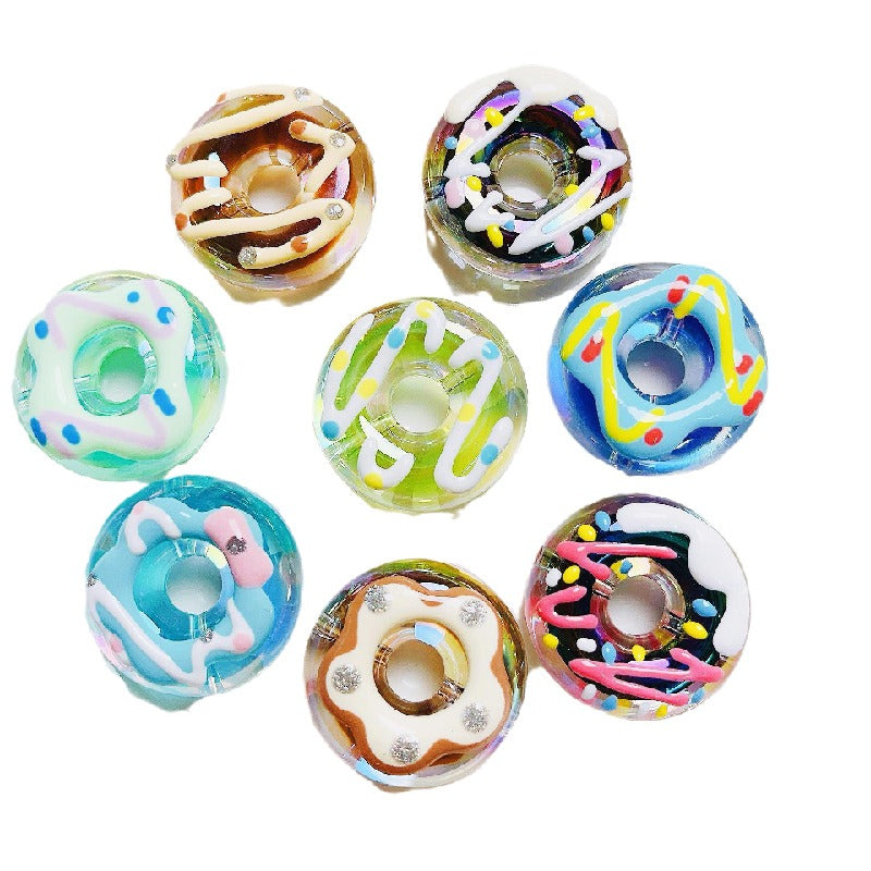 Hand Drawn Donut Acrylic Beads 30mm Colorful Pastel Swirl 5pcs 4