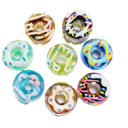 Hand Drawn Donut Acrylic Beads 30mm Colorful Pastel Swirl 5pcs 4